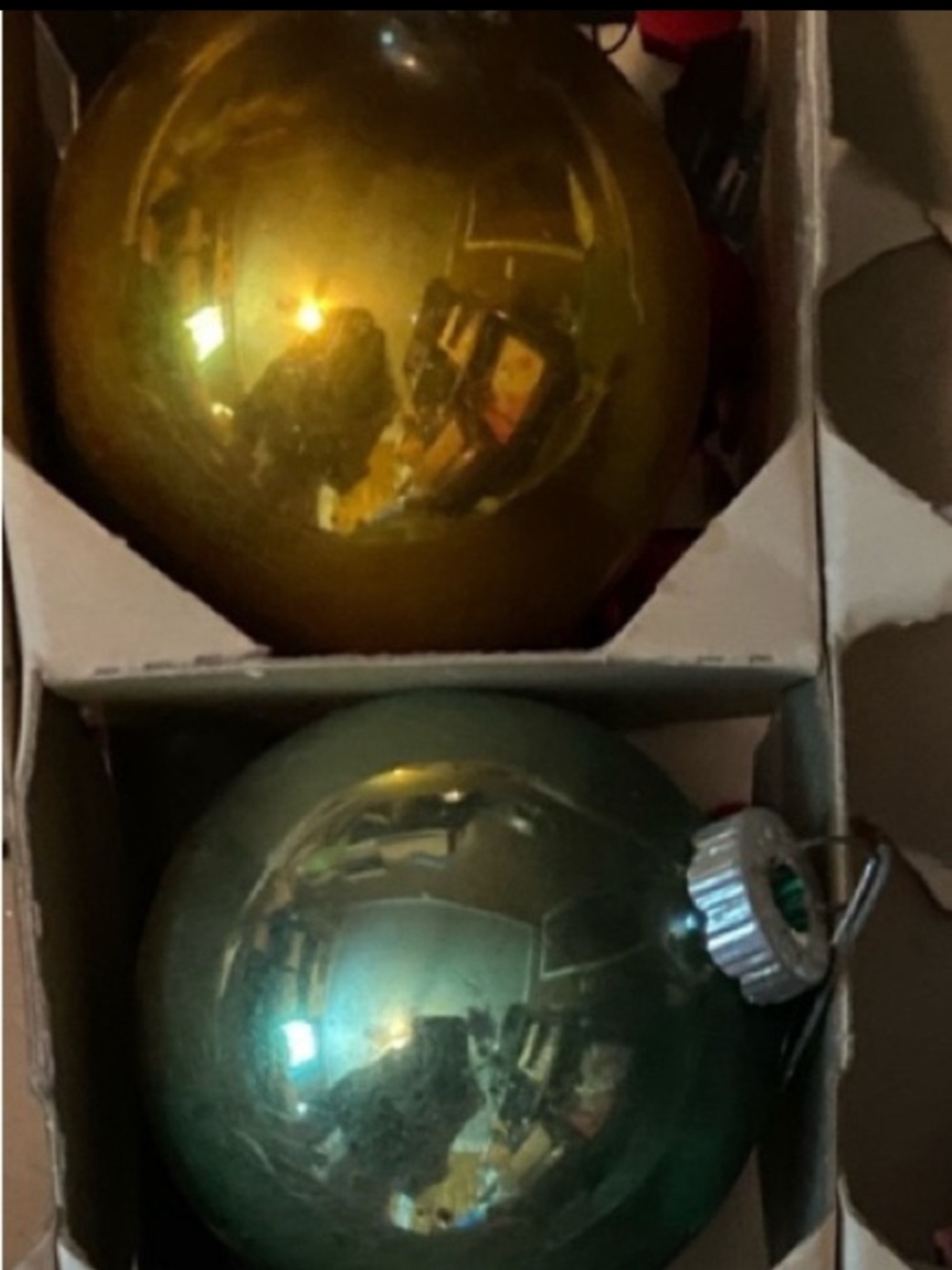 3 Vintage Christmas Shiny Brite Ornaments ornament Holiday RETRO Gold blue green